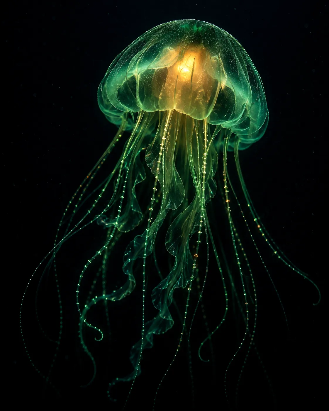 A jellyfish glowing from within.