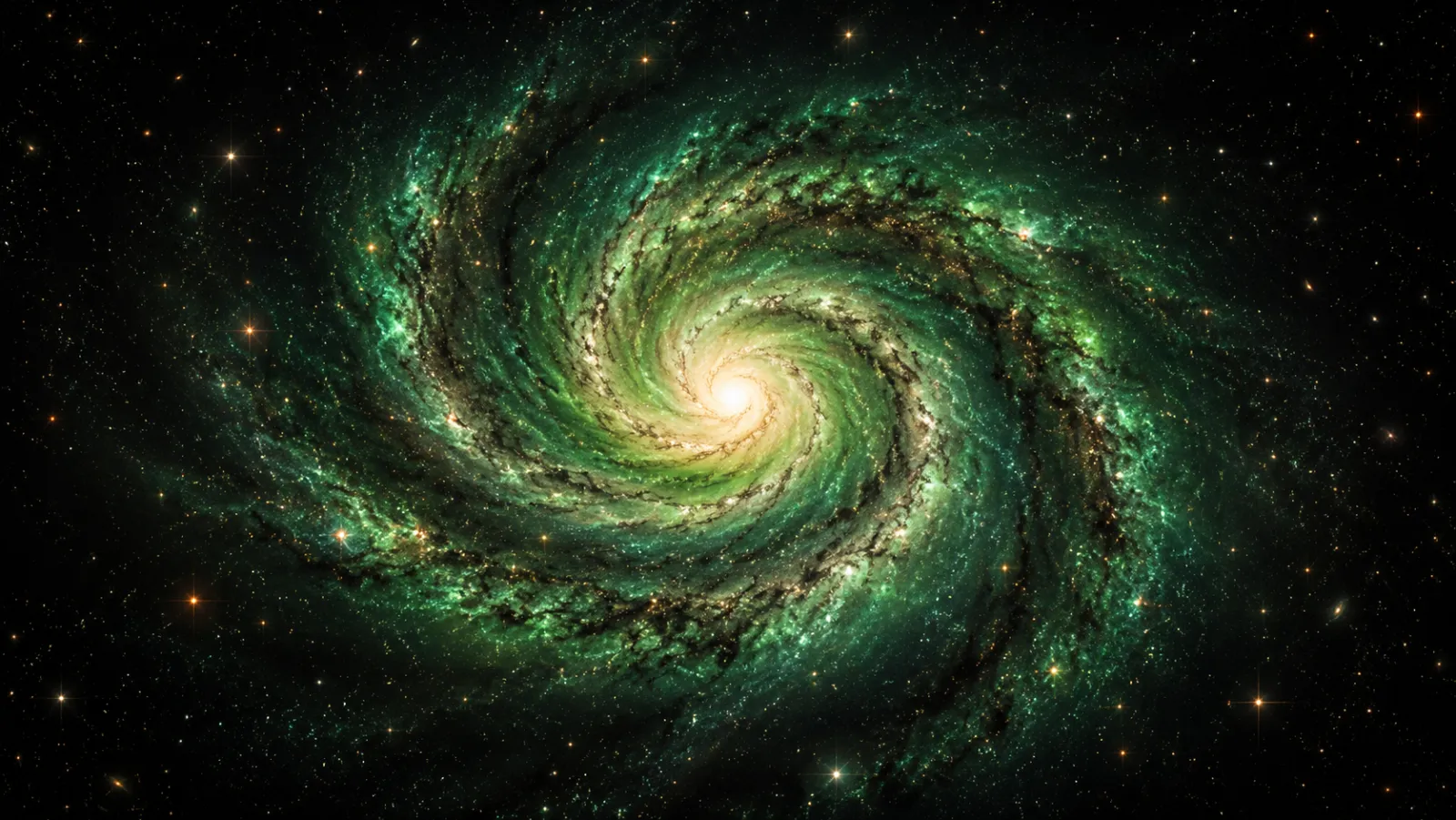 A spiral galaxy with emerald arms.