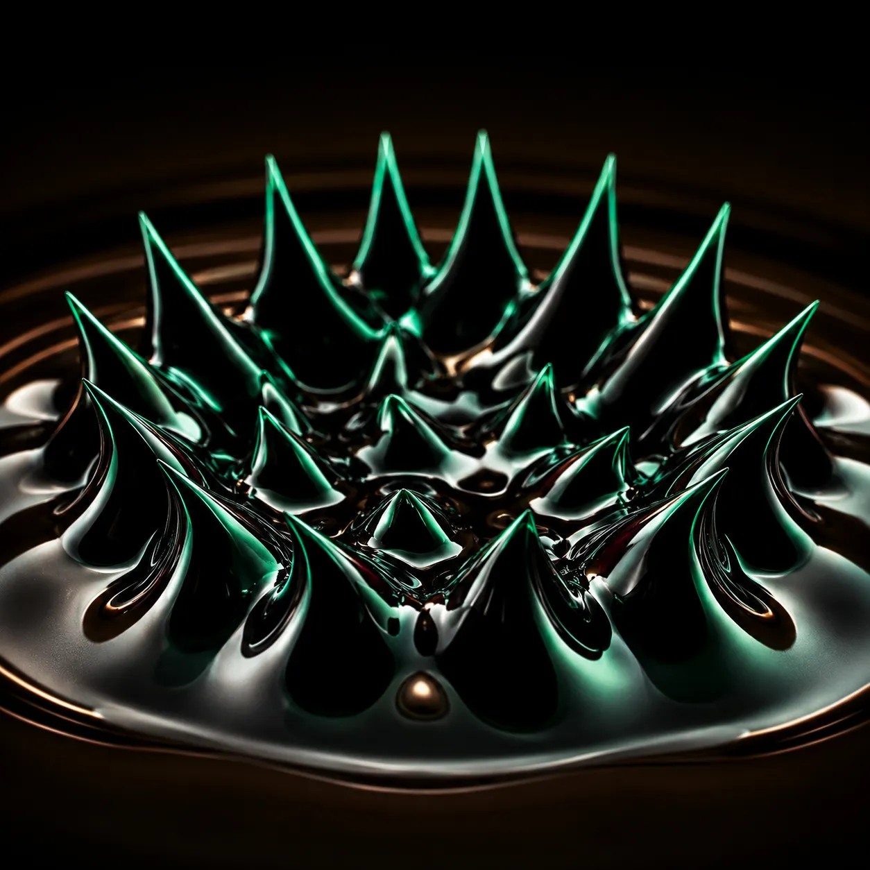 Ferrofluid spikes, rimmed in emerald.
