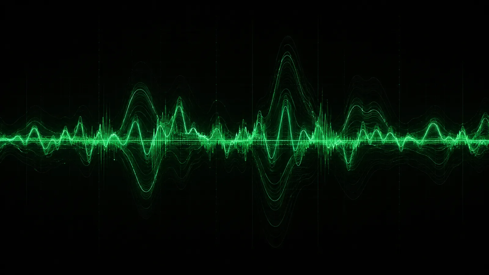 An oscilloscope waveform, layered.